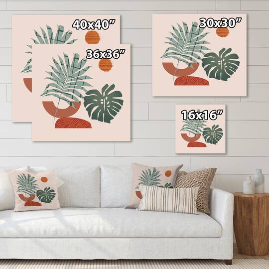 Designart - Moon & Sun Shapes In Retro Green & Terracotta Tone
